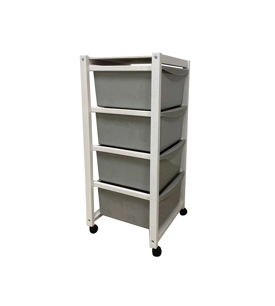 Carrello "millenium" bianco e tortora in legno e plastica, 36,5x37,5x82 cm